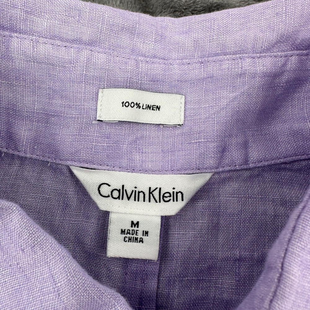 Calvin Klein Mens Mediun Purple 100% Linen Long Sleeve Button Down Shirt - Picture 3 of 7